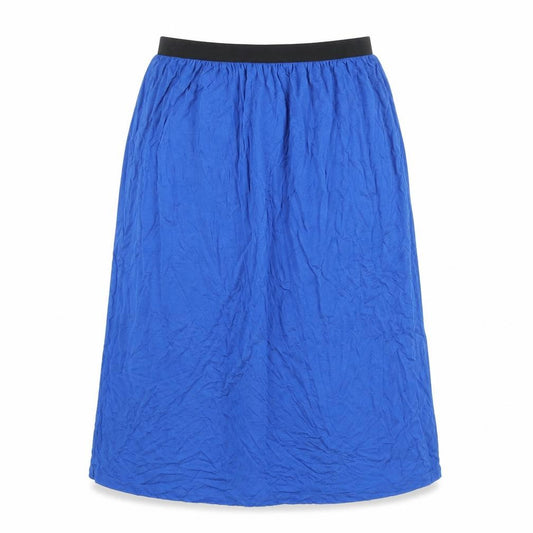 Front view of Warehouse women’s blue viscose a-line skirt, size UK 12