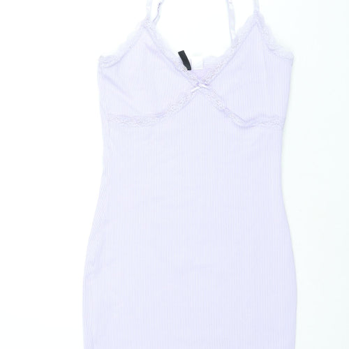 Divided by H&M Womens Purple Polyester Mini Size M V-Neck Pullover - Lace Trim Bow