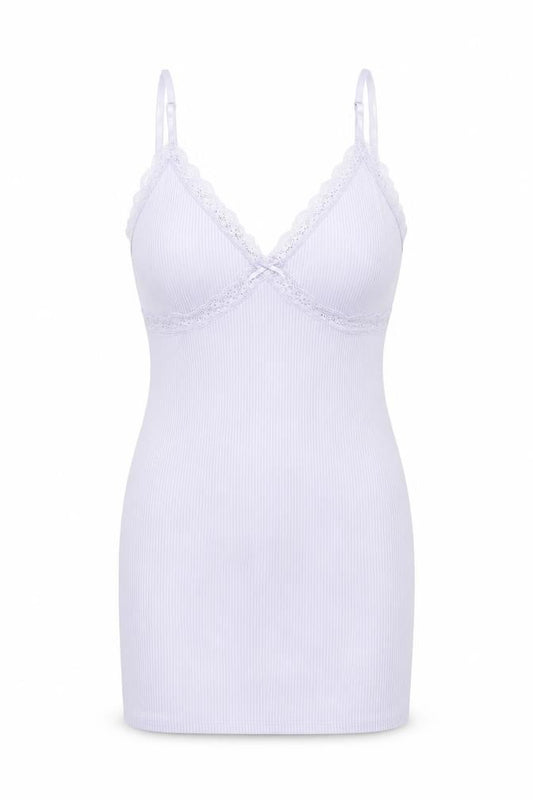 Front view of Divided by H&M women’s purple polyester mini, size M, v-neck pullover - lace trim bow