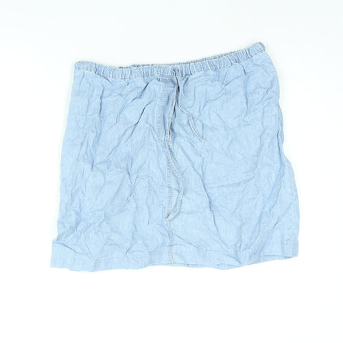 BHS Womens Blue Cotton Mini Skirt Size 34 in Drawstring