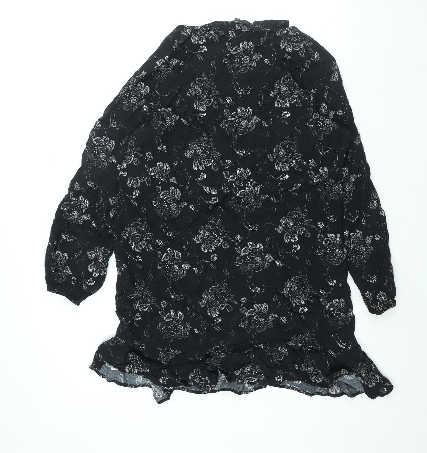 NEXT Womens Black Geometric Viscose Shift Size 16 V-Neck Pullover