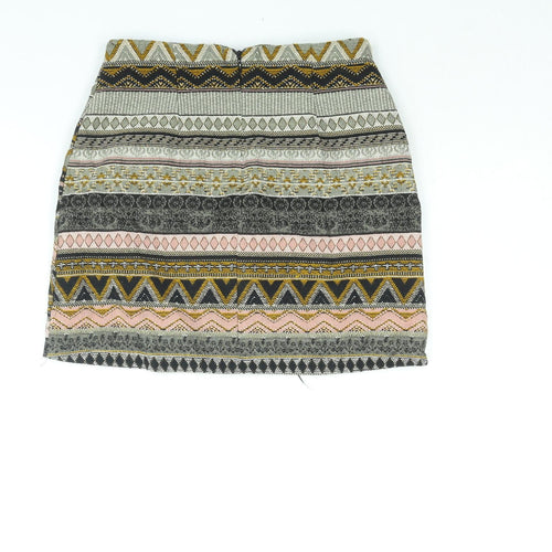 New Look Womens Multicoloured Geometric Cotton Mini Skirt Size 8 Zip