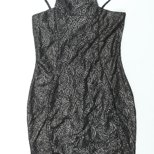 AX Paris Womens Black Polyester Bodycon Size 12 Square Neck Pullover - Glitter