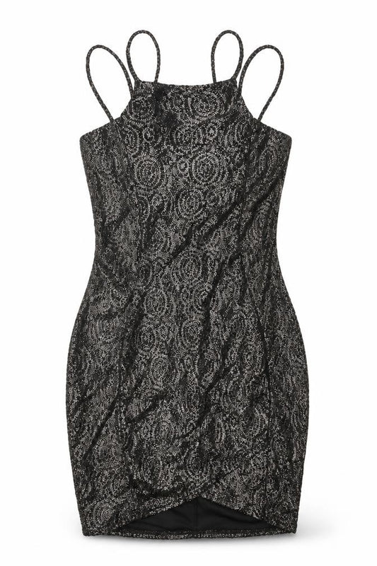 Front view of AX Paris women’s black polyester bodycon, size UK 12, square neck pullover - glitter