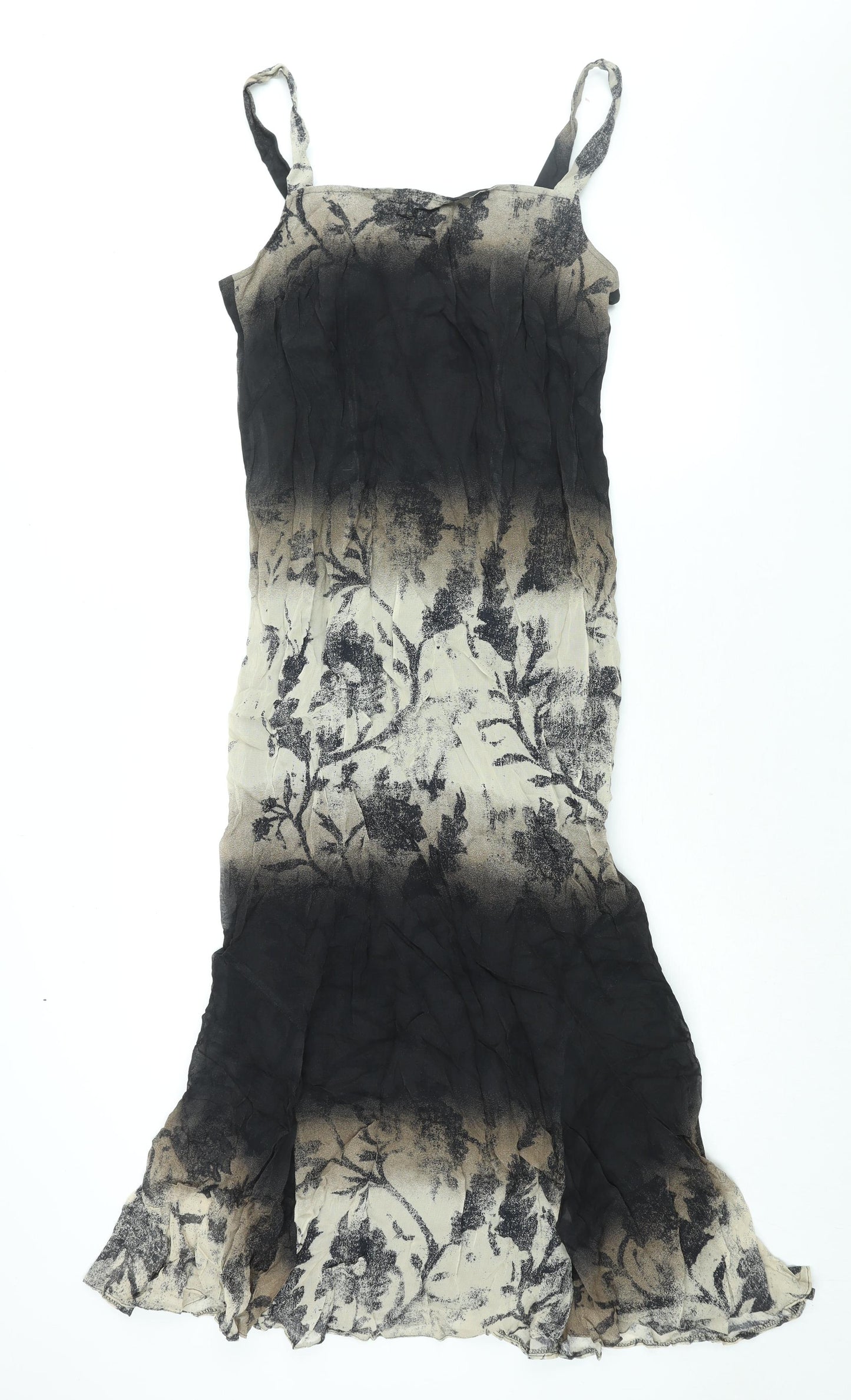 Elinette Womens Black Geometric Viscose Slip Dress Size 12 Square Neck Zip