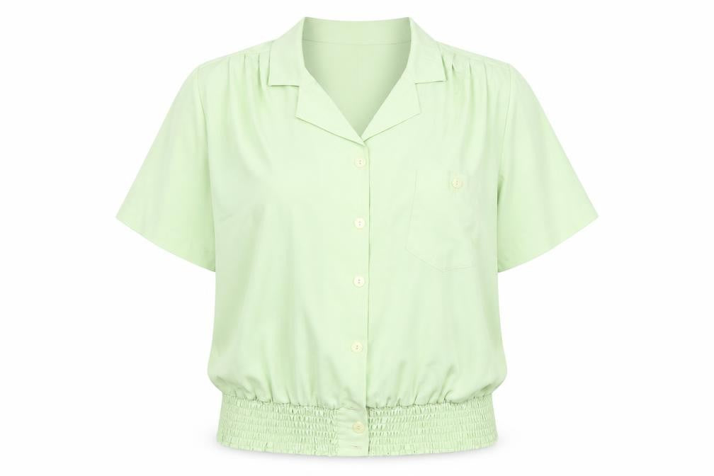 Front view of First Avenue women’s green polyester basic blouse, size UK 18, collared - vintage