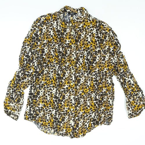 NEXT Womens Brown Animal Print Viscose Basic Button-Up Size 12 Collared - Leopard Print