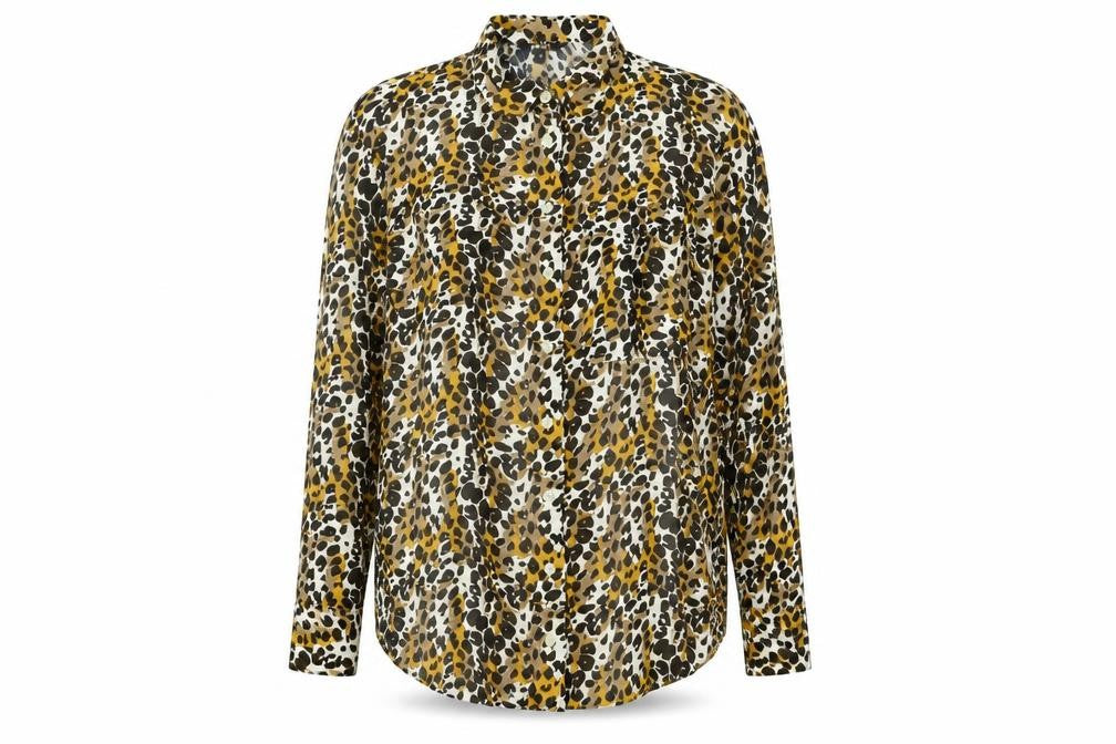 Front view of Next women’s brown animal print viscose basic button-up, size UK 12, collared - leopard print