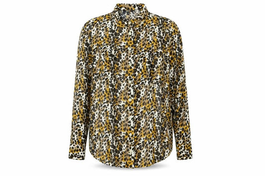 Front view of Next women’s brown animal print viscose basic button-up, size UK 12, collared - leopard print
