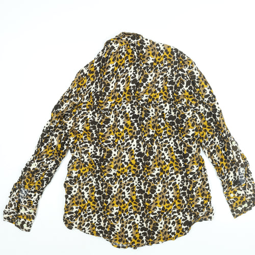 NEXT Womens Brown Animal Print Viscose Basic Button-Up Size 12 Collared - Leopard Print
