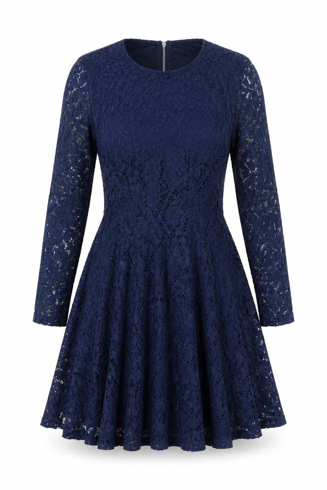 Front view of Rebellion women’s blue cotton a-line, size M, round neck zip