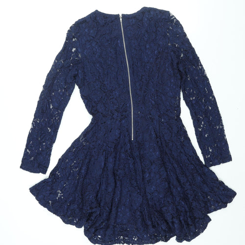 Rebellion Womens Blue Cotton A-Line Size M Round Neck Zip