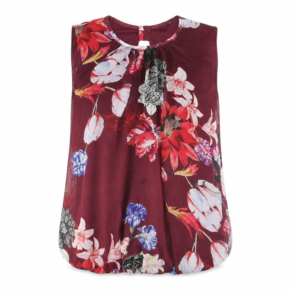 Quiz Womens Red Floral Polyester Camisole Blouse Size 8 Round Neck
