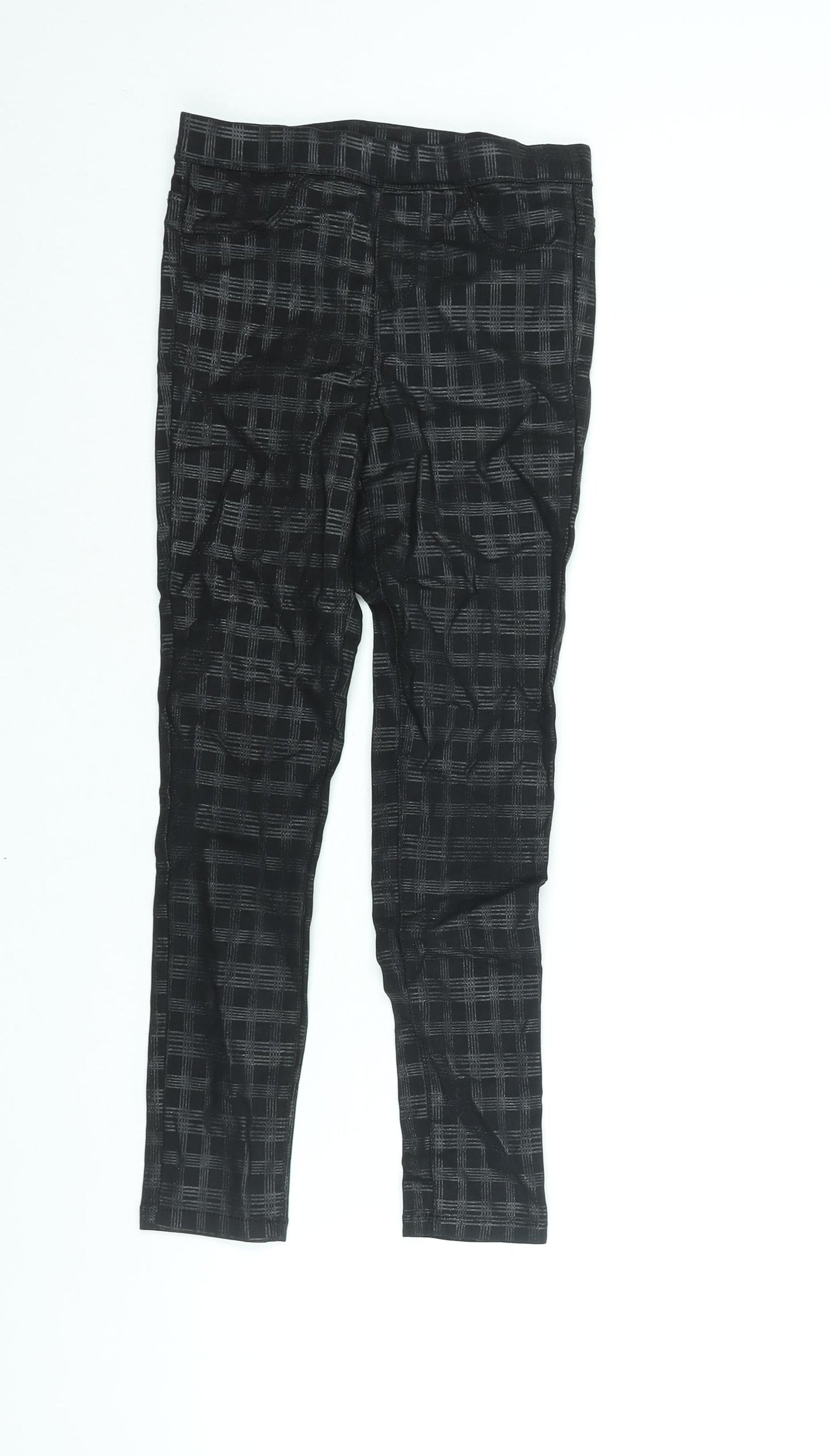 NEXT Girls Black Check Viscose Cropped Trousers Size 10 Years L22 in Regular Pullover - Glitter