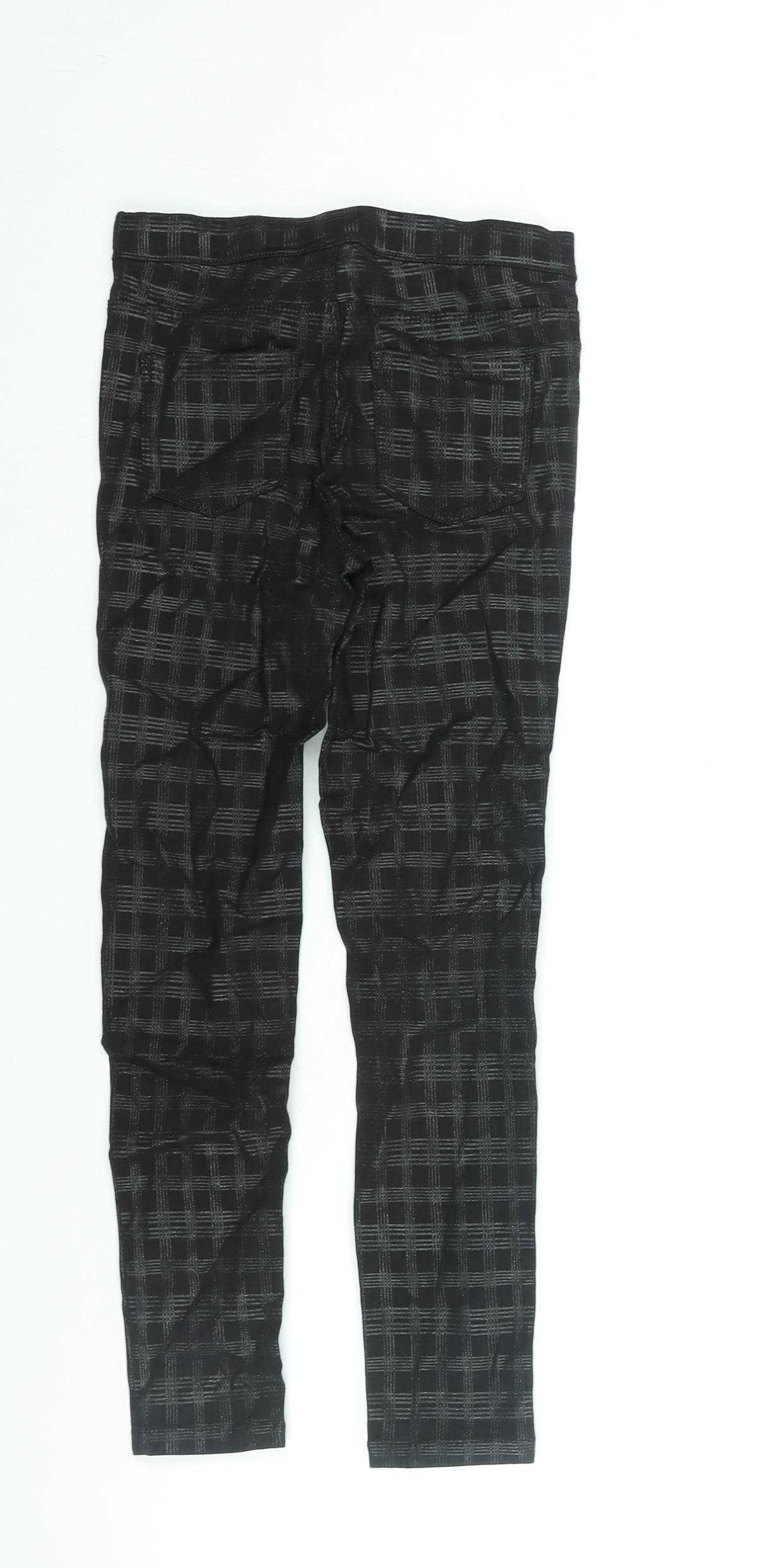 NEXT Girls Black Check Viscose Cropped Trousers Size 10 Years L22 in Regular Pullover - Glitter