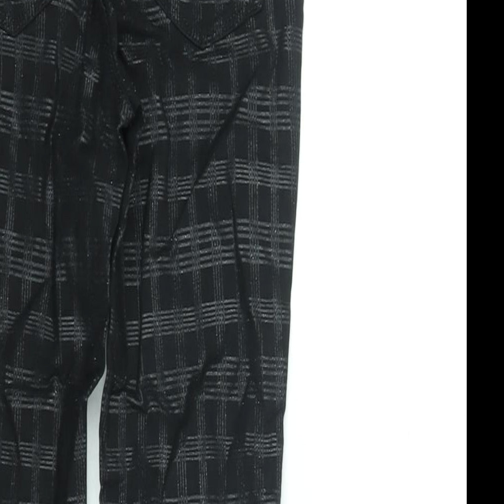 NEXT Girls Black Check Viscose Cropped Trousers Size 10 Years L22 in Regular Pullover - Glitter