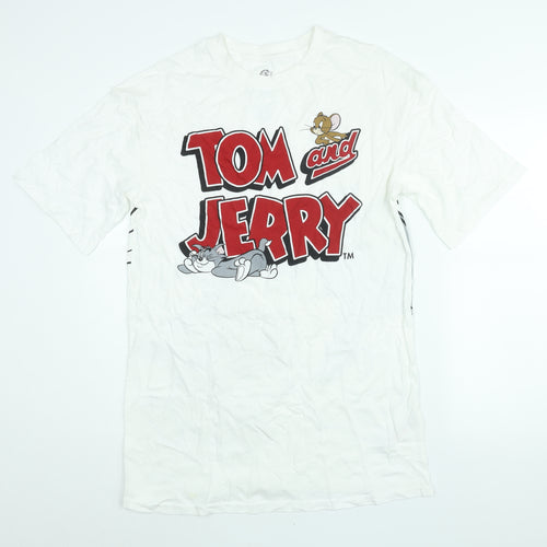 Tom and Jerry Womens White Cotton T-Shirt Dress Size 4 Crew Neck Pullover - Tom and Jerry Print Size 4-6