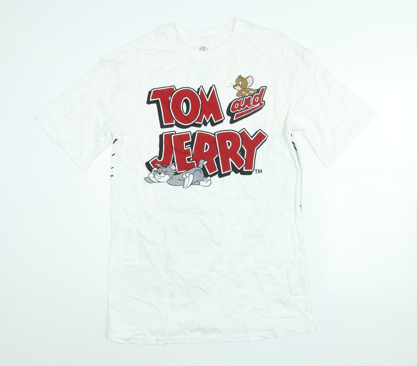Tom and Jerry Womens White Cotton T-Shirt Dress Size 4 Crew Neck Pullover - Tom and Jerry Print Size 4-6