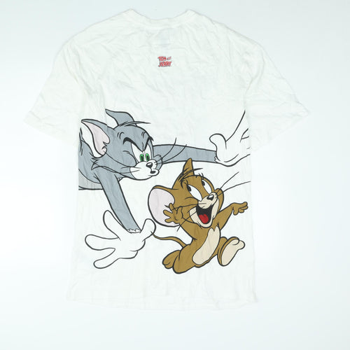 Tom and Jerry Womens White Cotton T-Shirt Dress Size 4 Crew Neck Pullover - Tom and Jerry Print Size 4-6
