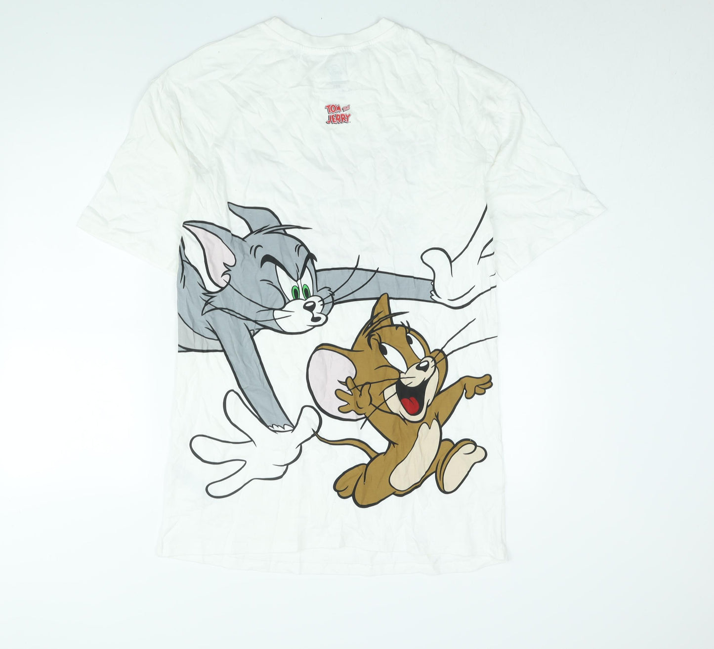 Tom and Jerry Womens White Cotton T-Shirt Dress Size 4 Crew Neck Pullover - Tom and Jerry Print Size 4-6