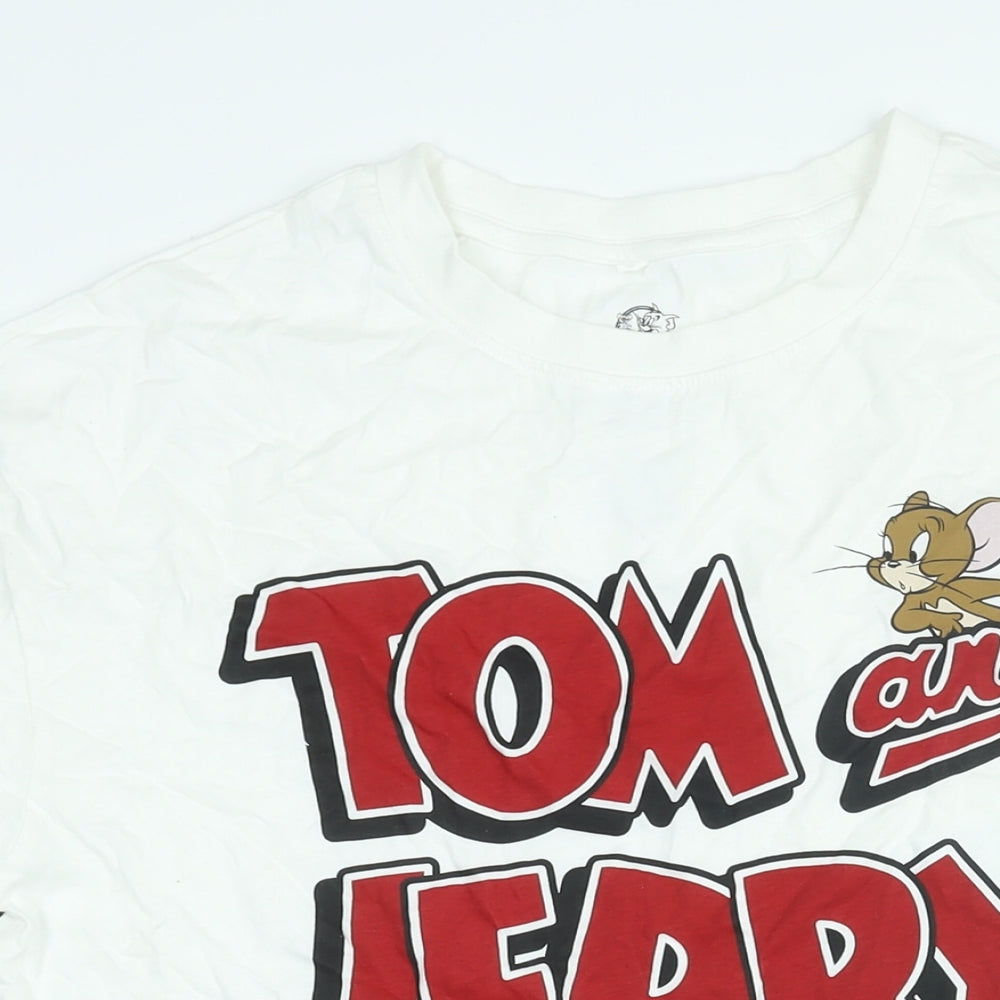 Tom and Jerry Womens White Cotton T-Shirt Dress Size 4 Crew Neck Pullover - Tom and Jerry Print Size 4-6
