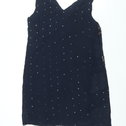 NEXT Womens Blue Polyester Shift Size 16 V-Neck Zip - Geometric Sequin