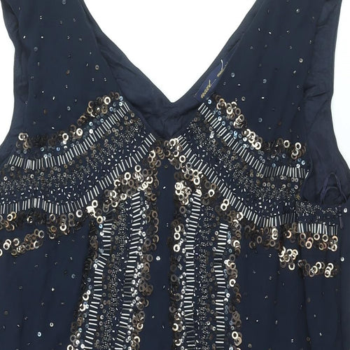 NEXT Womens Blue Polyester Shift Size 16 V-Neck Zip - Geometric Sequin