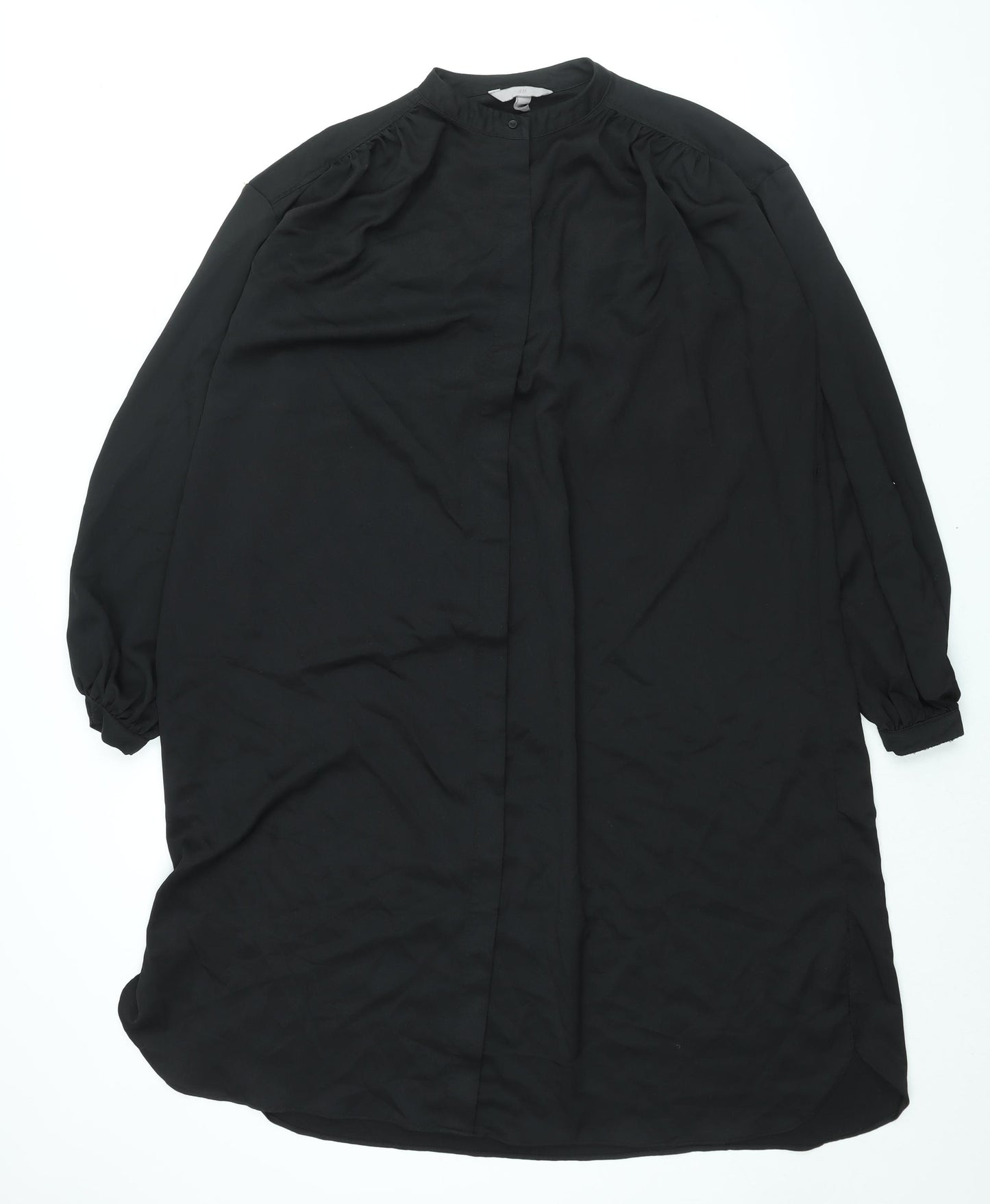 H&M Womens Black Polyester Shirt Dress Size S Round Neck Button
