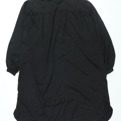 H&M Womens Black Polyester Shirt Dress Size S Round Neck Button