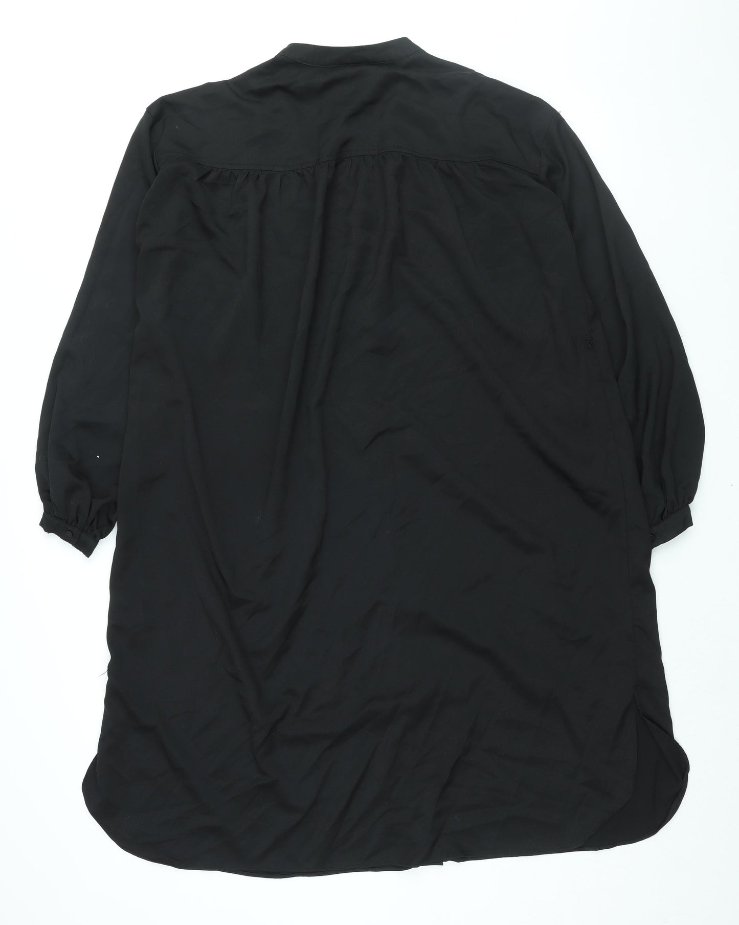 H&M Womens Black Polyester Shirt Dress Size S Round Neck Button
