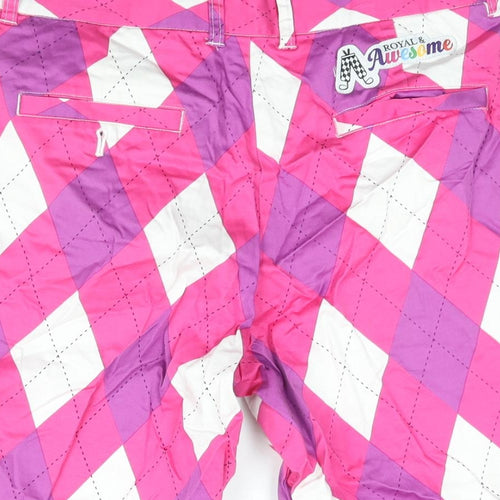 Royal & Awesome Mens Pink Argyle/Diamond Cotton Chino Shorts Size 30 in L9 in Regular Zip - Golf Logo Badge