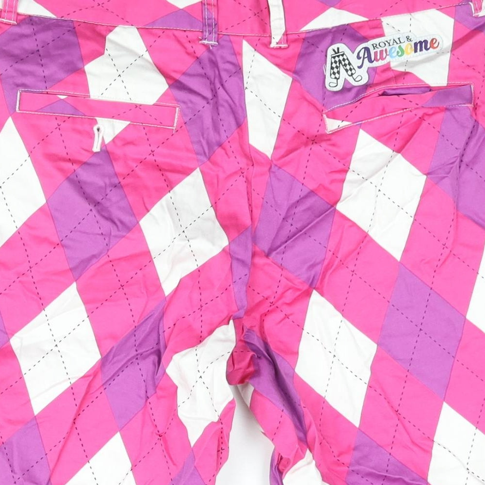 Royal & Awesome Mens Pink Argyle/Diamond Cotton Chino Shorts Size 30 in L9 in Regular Zip - Golf Logo Badge