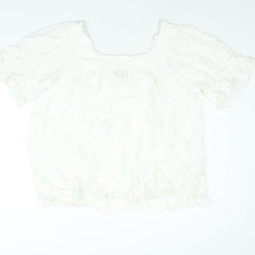Yours Womens White Viscose Basic Blouse Size 20 Square Neck - Embroidered