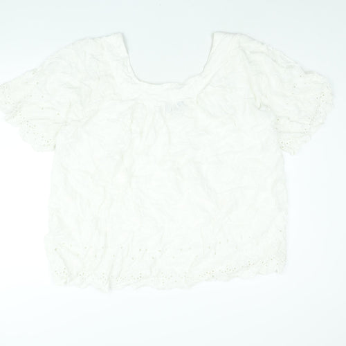 Yours Womens White Viscose Basic Blouse Size 20 Square Neck - Embroidered