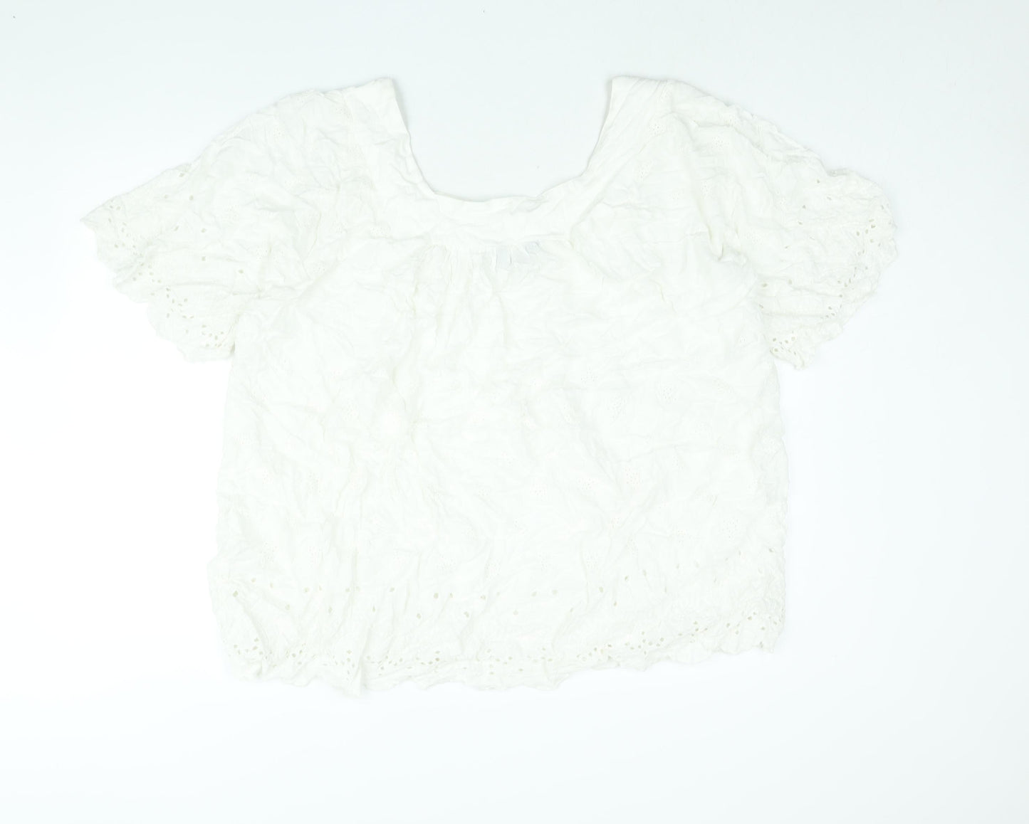 Yours Womens White Viscose Basic Blouse Size 20 Square Neck - Embroidered