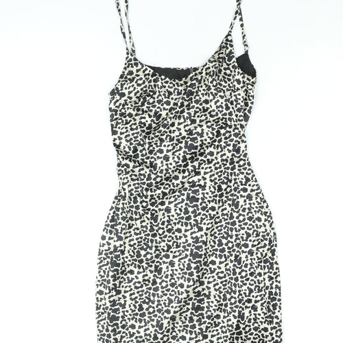 Missguided Womens Black Animal Print Polyester Mini Size 4 Scoop Neck Zip