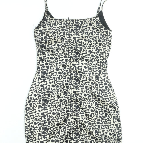 Missguided Womens Black Animal Print Polyester Mini Size 4 Scoop Neck Zip