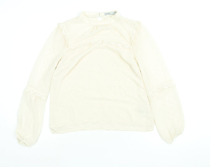 Oasis Womens Ivory Polka Dot Polyester Basic Blouse Size 12 Mock Neck