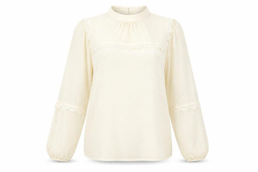 Front view of Oasis women’s ivory polka dot polyester basic blouse, size UK 12, mock neck
