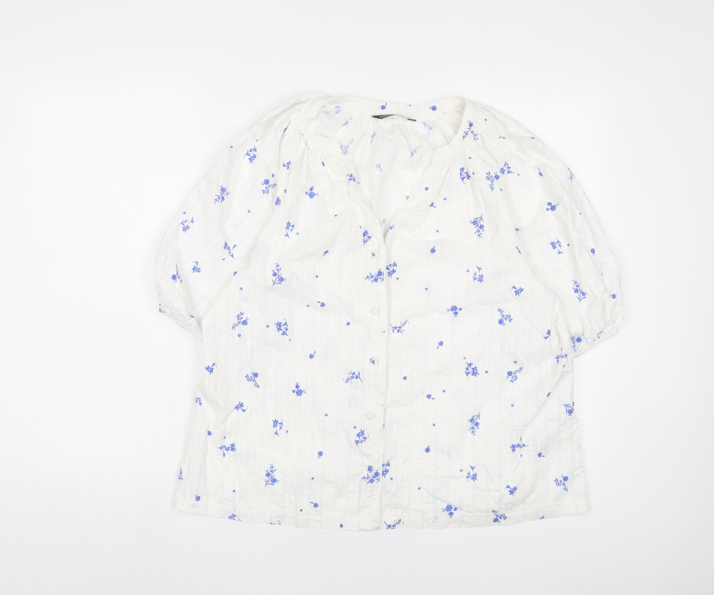 Marks and Spencer Womens White Floral Cotton Basic Button-Up Size 12 Collared