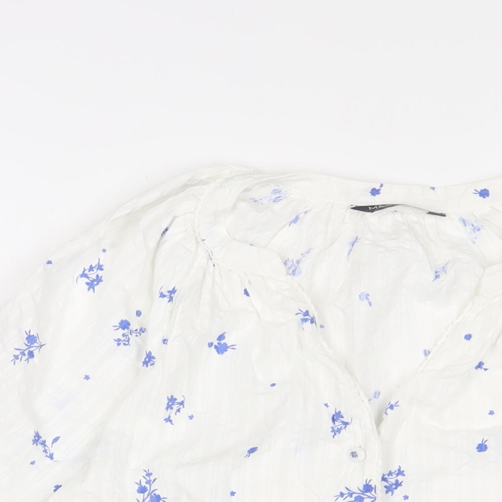 Marks and Spencer Womens White Floral Cotton Basic Button-Up Size 12 Collared