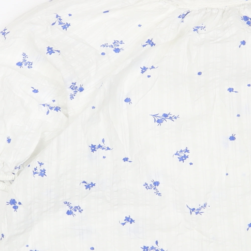 Marks and Spencer Womens White Floral Cotton Basic Button-Up Size 12 Collared