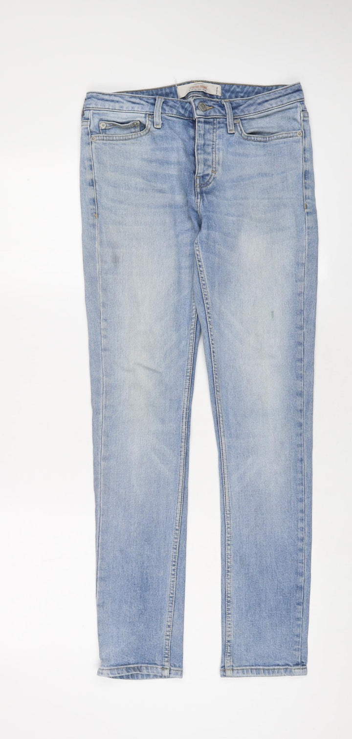 Topman Mens Blue Cotton Skinny Jeans Size 28 in L30 in Regular Zip - Short Leg