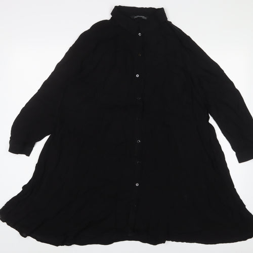 Zara Womens Black Viscose Tunic Button-Up Size M Collared