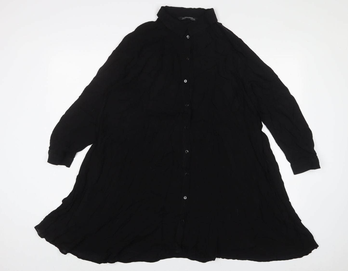 Zara Womens Black Viscose Tunic Button-Up Size M Collared