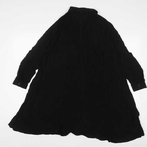 Zara Womens Black Viscose Tunic Button-Up Size M Collared