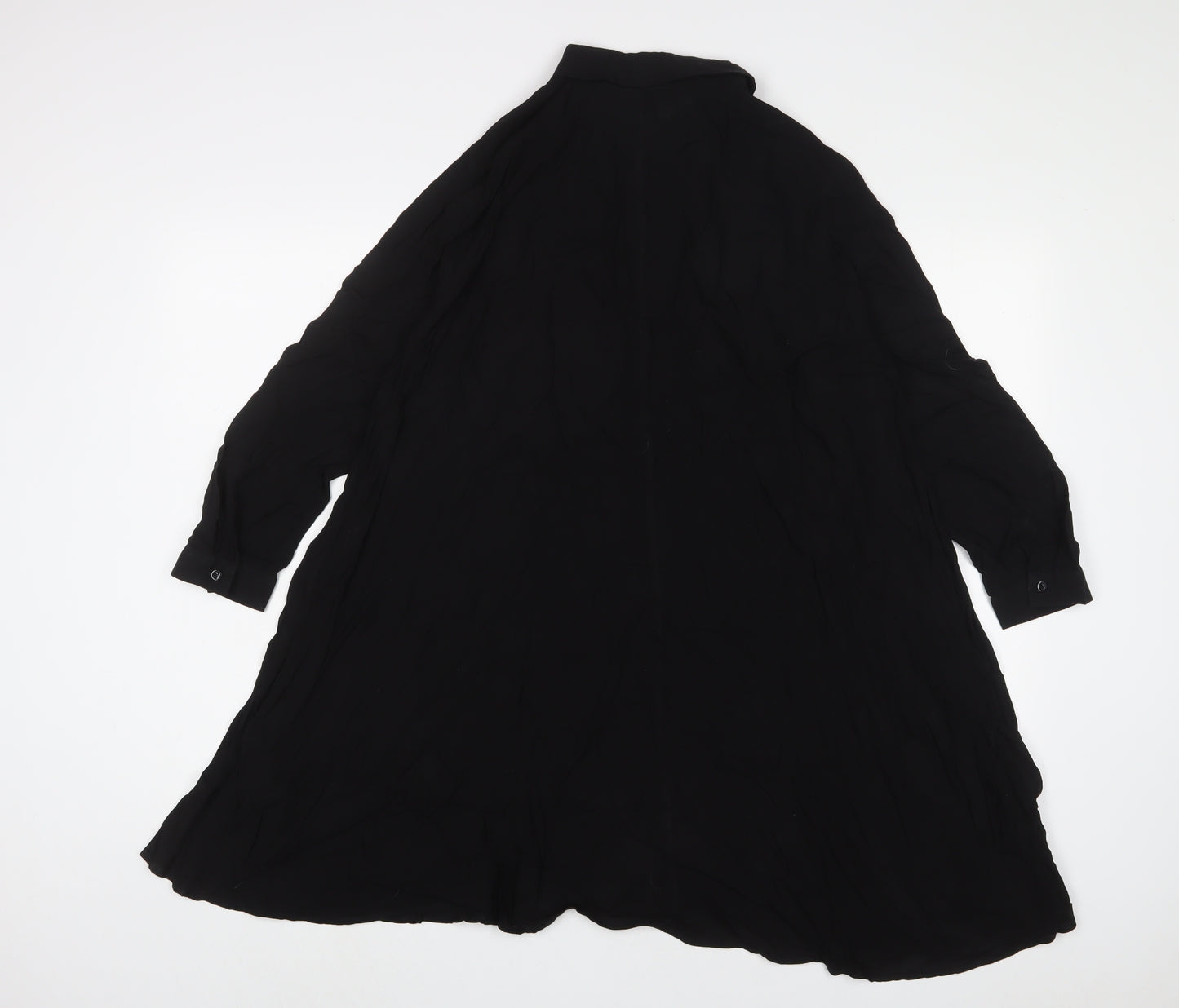 Zara Womens Black Viscose Tunic Button-Up Size M Collared