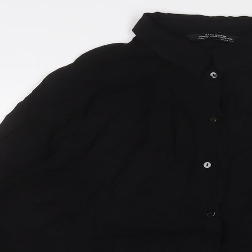 Zara Womens Black Viscose Tunic Button-Up Size M Collared