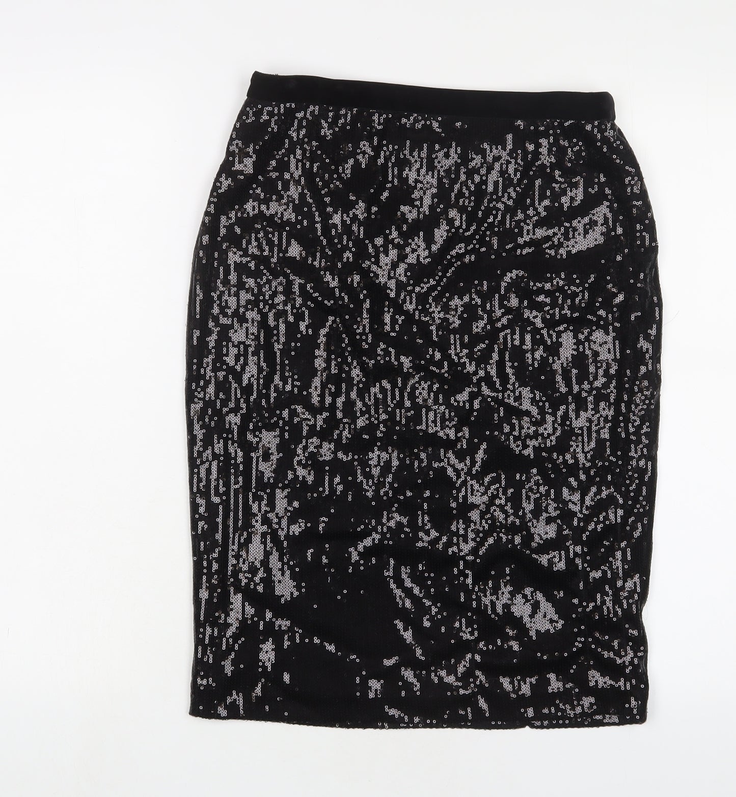 Marks and Spencer Womens Black Polyester A-Line Skirt Size 10 - Sequins