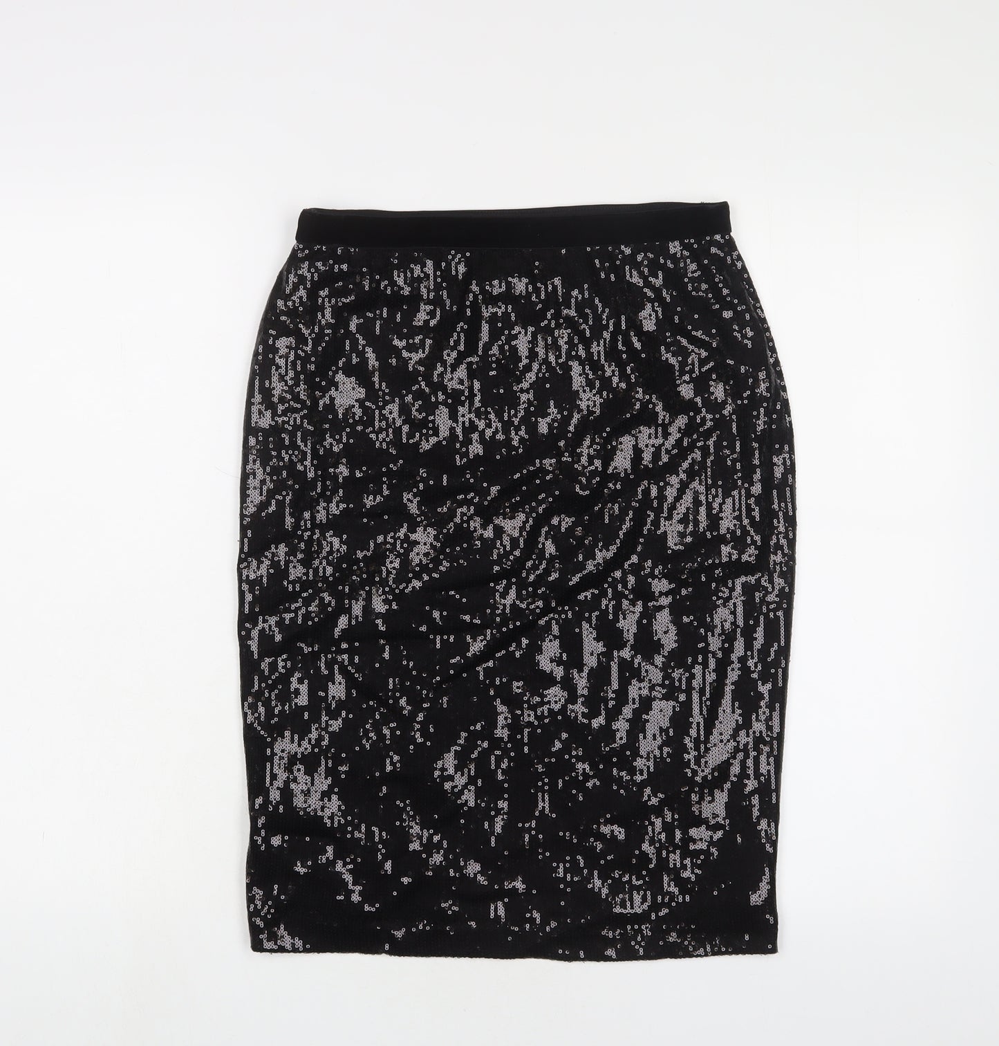 Marks and Spencer Womens Black Polyester A-Line Skirt Size 10 - Sequins